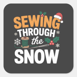 Adesivo Quadrado Costurando Através da Neve Camisa de Natal Engraça