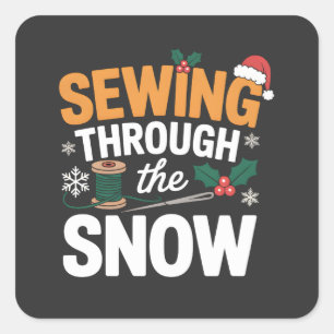 Adesivo Quadrado Costurando Através da Neve Camisa de Natal Engraça