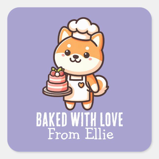 Adesivo Quadrado Cotovelada Shiba Inu Baker Feita com Amor (Frente)