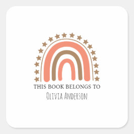 Adesivo Quadrado Cotovelo Cinto-d-Água Arco-Íris Este Livro Pertenc