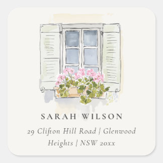 Adesivo Quadrado Cottage Vintage Floral Window Moved Address