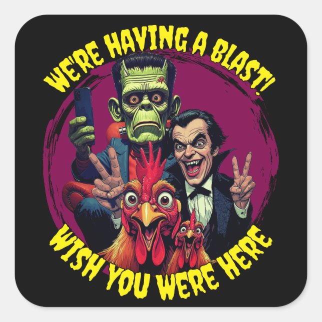 Adesivo Quadrado  "Couch Cryptid Selfie" Cheesy Chicken (Frente)