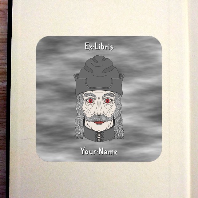 Adesivo Quadrado Count Dracula 2026 Bookplate (Count Dracula 2026 Bookplate in Old Book)