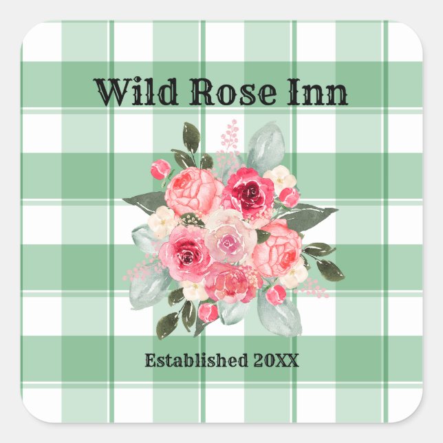 Adesivo Quadrado Country Gingham Wild Rosas B & B (Frente)
