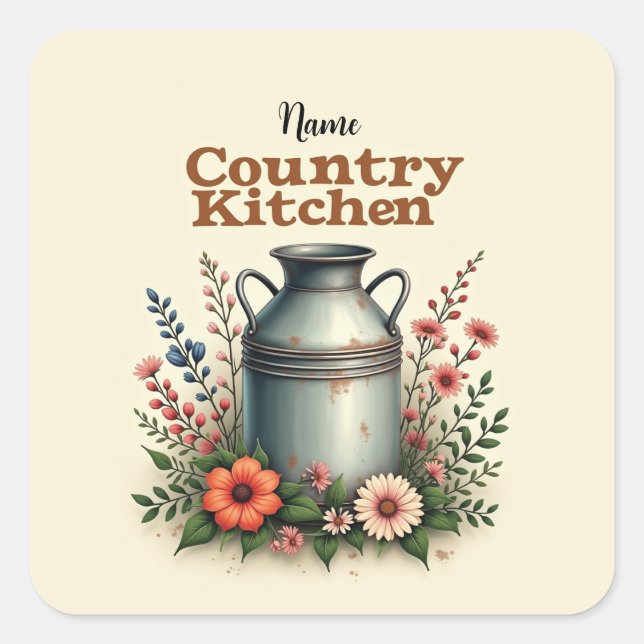 Adesivo Quadrado Country Kitchen Sticker Pack - [Name]'s Rustic Sty (Frente)