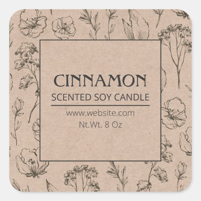 Adesivo Quadrado Country Kraft Wildflower Soy Candle Labels (Frente)