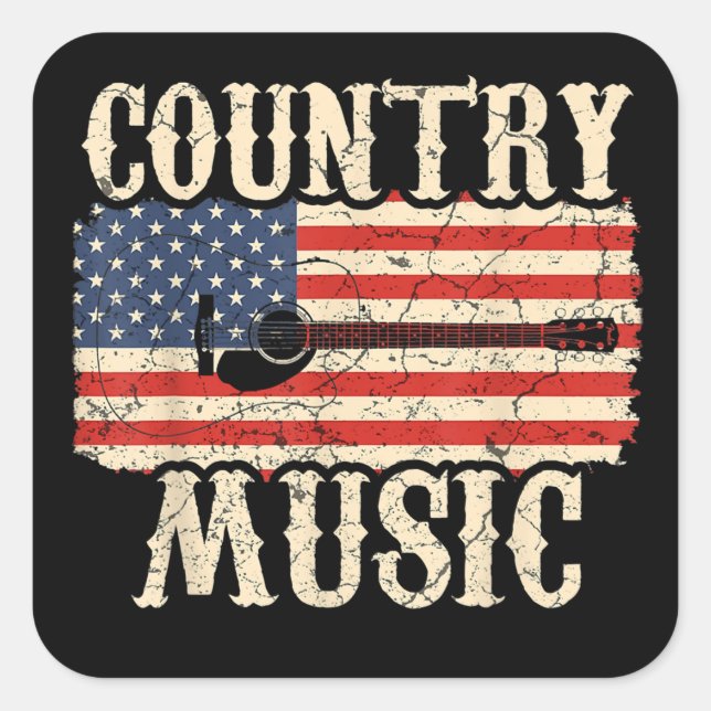 Adesivo Quadrado Country Music Guitar American Flag Gift (Frente)