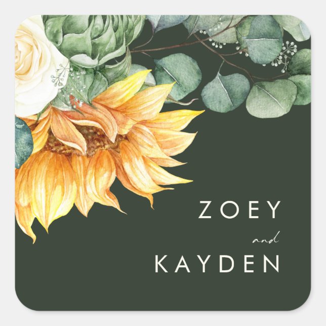 Adesivo Quadrado Country Sunflower | Selagens de Envelope de Casame (Frente)