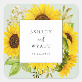Adesivo Quadrado Country Sunflower | Selos De Envelope De Casamento