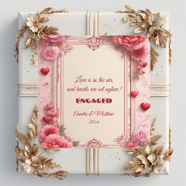 Adesivo Quadrado Couple's Romantic Pink Heart Motifs Floral Engaged