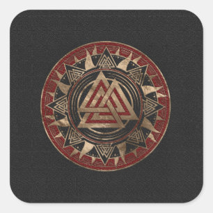 Adesivo Quadrado Couro do símbolo de Valknut e ouro pretos e