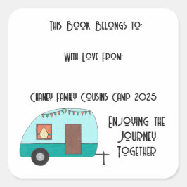 Adesivo Quadrado Cousins Camp Retro Camper Bookplate