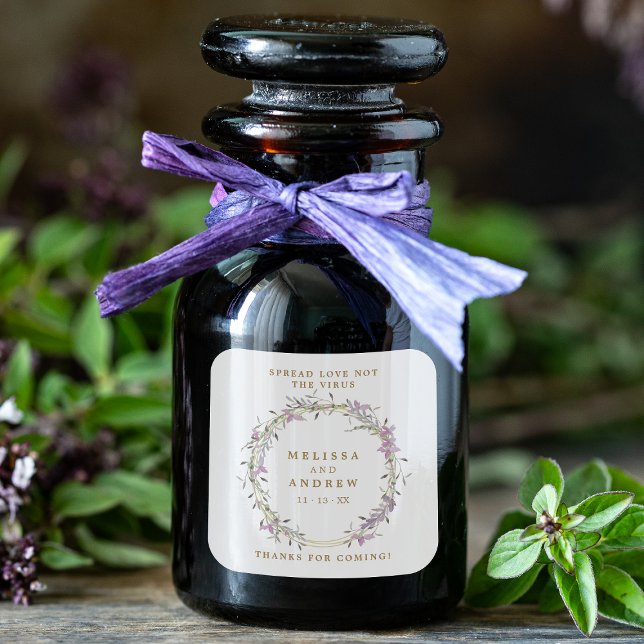 Adesivo Quadrado Covid19 Lilac Floral Wreath Wedding Sanitizer Gel (Criador carregado)