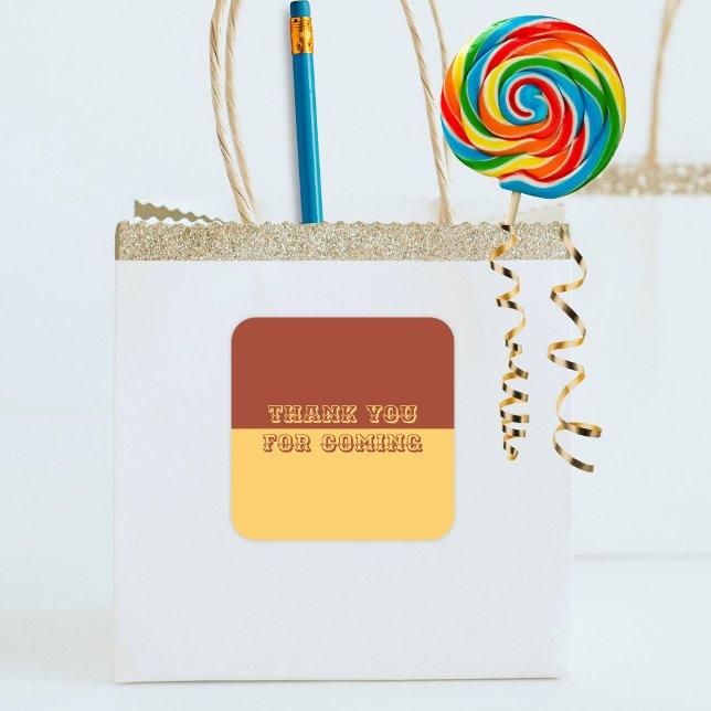 Adesivo Quadrado Cowboy de browsers neutros de temores ocidentais (Let your guests know how thankful you are for celebrating with you. Two toned thank you stickers)