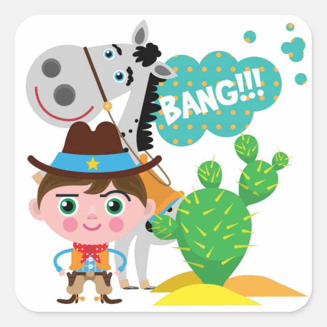 Adesivo Quadrado Cowboy e Cavalo (Frente)