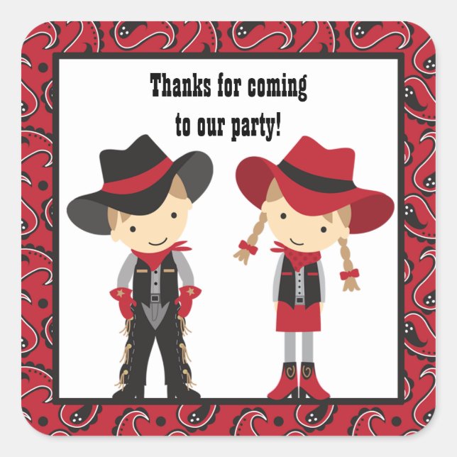 Adesivo Quadrado Cowboy e Cowgirl Stickers (Frente)