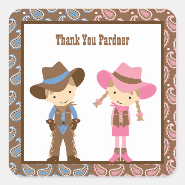 Adesivo Quadrado Cowboy e Cowgirl Stickers (Frente)