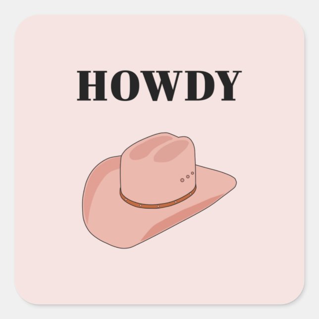 Adesivo Quadrado Cowboy Hat Howdy Peach Boho (Frente)
