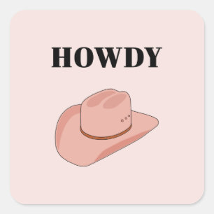 Adesivo Quadrado Cowboy Hat Howdy Peach Boho