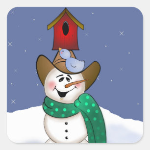 Adesivo Quadrado Cowboy Snowman com Birdhouse