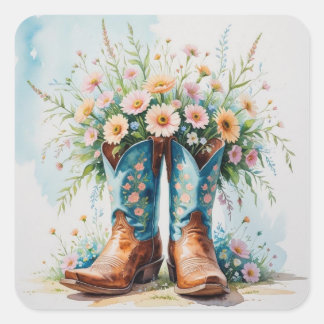 Adesivo Quadrado Cowgirl Boots Buquê Stickers | Tema Ocidental