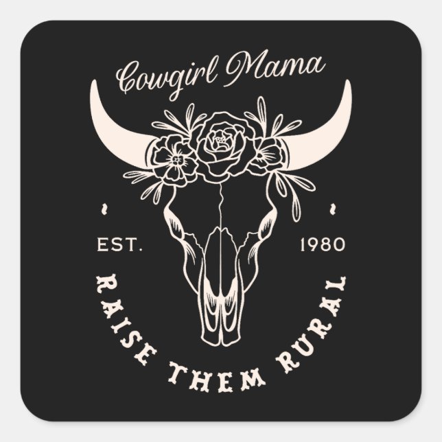 Adesivo Quadrado Cowgirl country mãe estética ocidental cita preto (Frente)