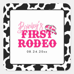 Adesivo Quadrado Cowgirl Disco Rosa Primeiro Rodeio