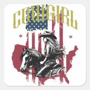ADESIVO QUADRADO COWGIRL EUA