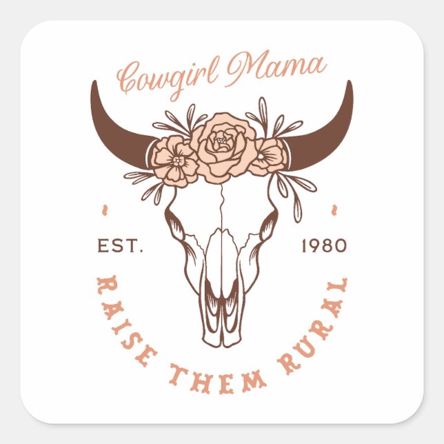 Adesivo Quadrado CowGirl mama country sahm criá-los (Frente)