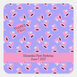 Adesivo Quadrado Cowgirl Primeiro Aniversário