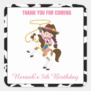 Adesivo Quadrado Cowgirl Western Square Sticker Labs Favor Bag