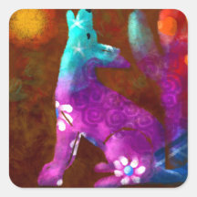 Coyote Abstrato Art Saguaro Cactus Desert Brown