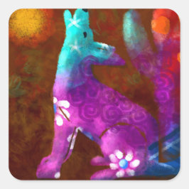 Adesivo Quadrado Coyote Abstrato Art Saguaro Cactus Desert Brown