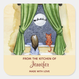 Adesivo Quadrado Cozinha bonito da aguarela da cena da Noite de