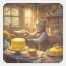 Cozinha Cottagecore Gato assa Bolo de Aniversário