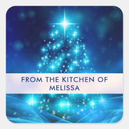 Adesivo Quadrado Cozinha de Árvore de Natal Azul Moderna