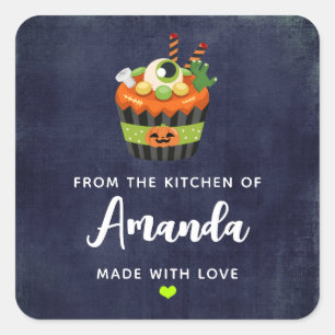 Adesivo Quadrado Cozinha de Cupcake de Halloween, linda e assustado
