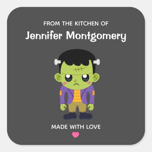 Adesivo Quadrado Cozinha de Halloween do Monstro Verde Frankenstein (Frente)