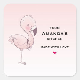 Adesivo Quadrado Cozinha de Ilustração Flamingo, Rosa-Rosa-Bonita