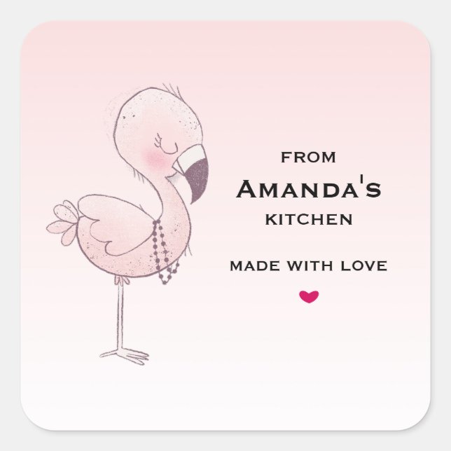 Adesivo Quadrado Cozinha de Ilustração Flamingo, Rosa-Rosa-Bonita (Frente)