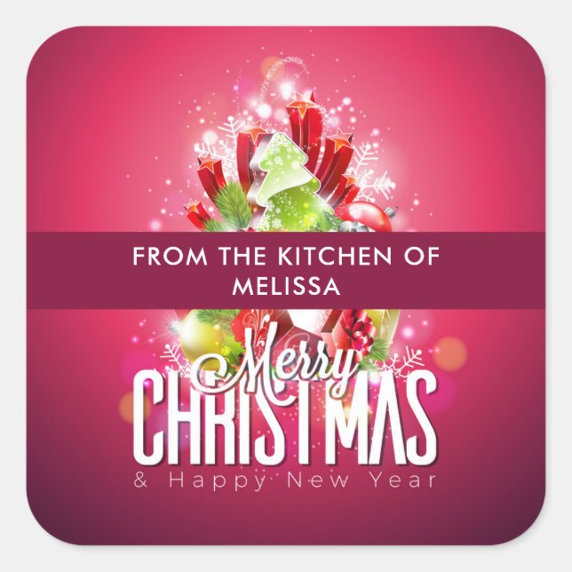 Adesivo Quadrado Cozinha de Ilustração Gráfica de Natal Vermelho Mo (Frente)
