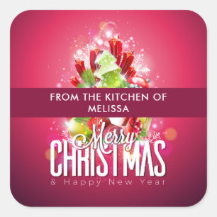 Adesivo Quadrado Cozinha de Ilustração Gráfica do Natal Vermelho