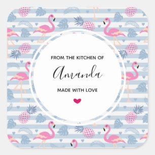 Adesivo Quadrado Cozinha de Padrão Flamingo e Abacaxi Whimsical