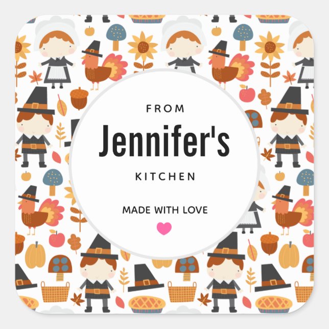 Adesivo Quadrado Cozinha de padrões de colheita de peregrinos de aç (Frente)
