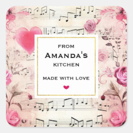 Adesivo Quadrado Cozinha Rosa de notas e Designs