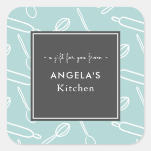 Adesivo Quadrado Cozinha Utensil - Padrão Cozinha Baking Gift Verd