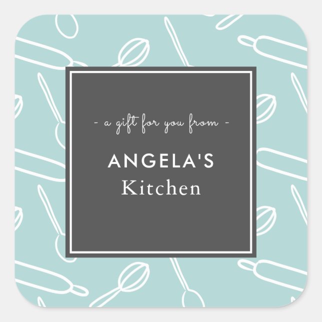 Adesivo Quadrado Cozinha Utensil - Padrão Cozinha Baking Gift Verde (Frente)