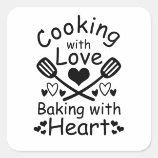 Adesivo Quadrado Cozinhar Com Amor Baking Com Coração