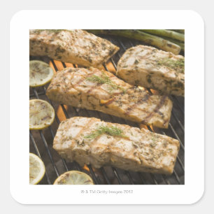 Adesivo Quadrado Cozinhar dos peixes e do aspargo na grade