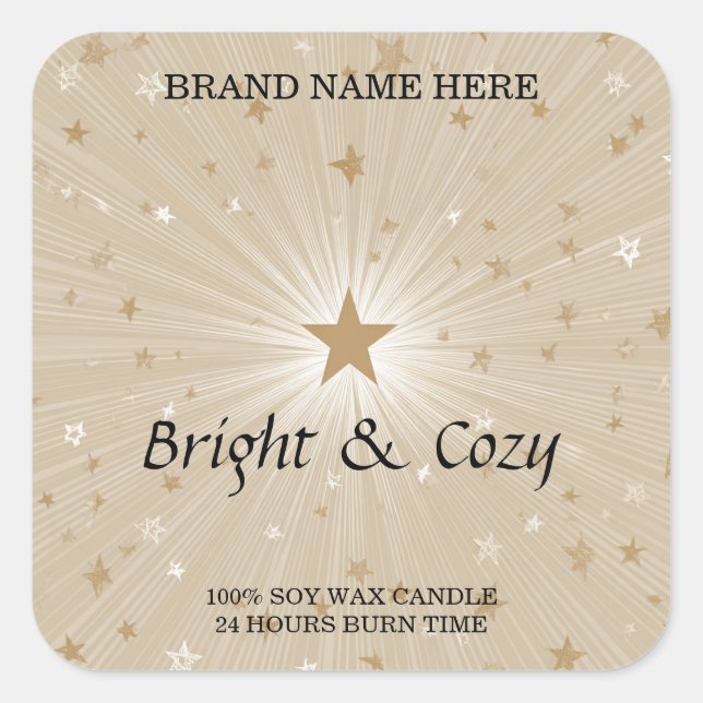 Adesivo Quadrado Cozy Candle Label – Bright & Warm Design (Frente)